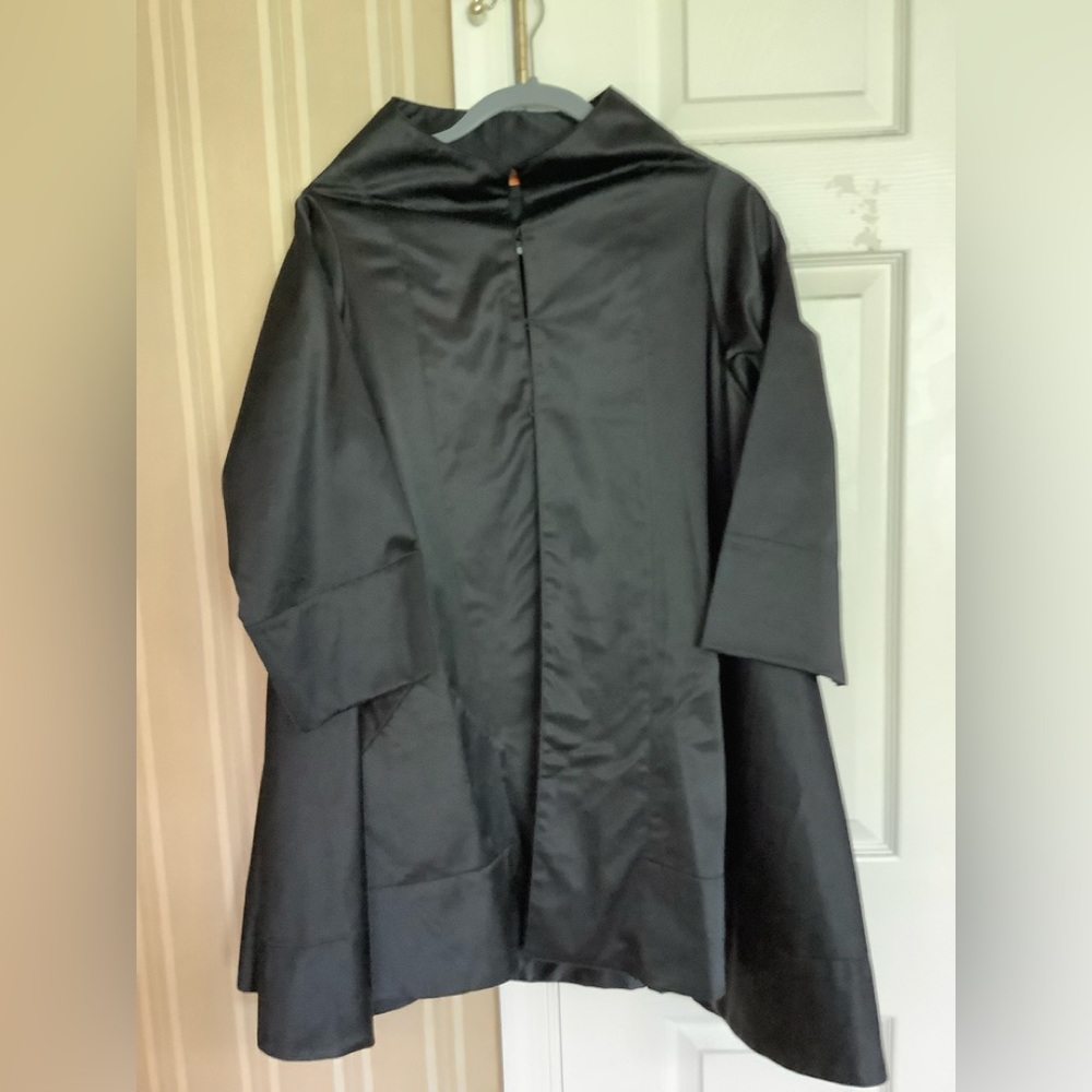 Roberta Freymann black satin swing coat